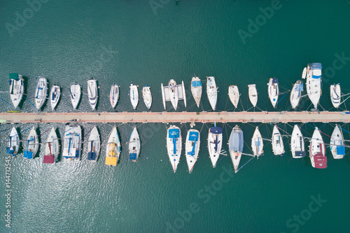 Photography Large marina with various Yachts and boats - Aerial image