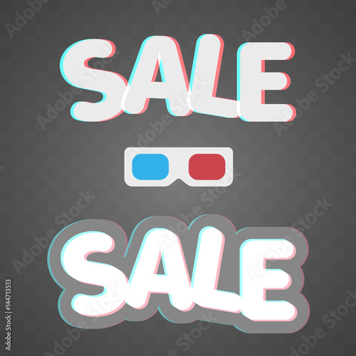 3d effect anaglyph of sale icons on transparent background vector illustration. Stereo glasses logo