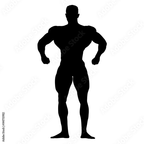 Bodybuilder standing and posing, vector silhouette