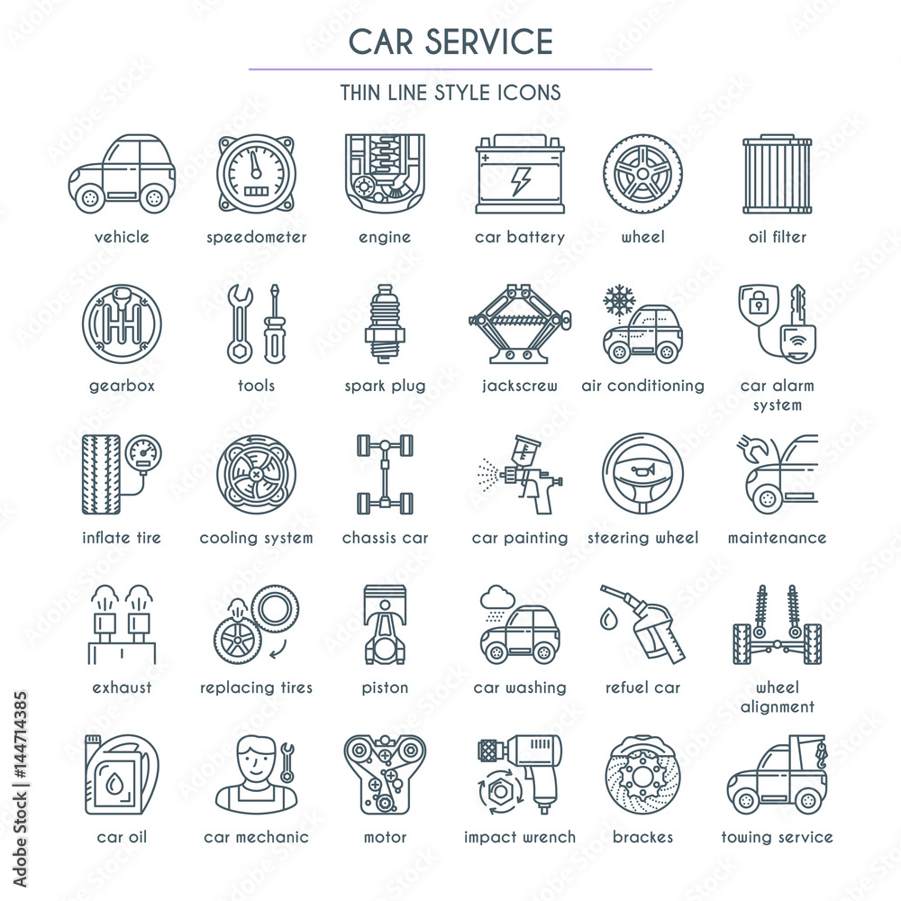 Car Service line Icon Set
