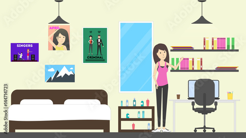 Teenager room in the house. Teenage girl.