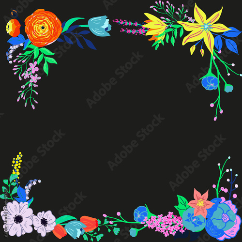 Vector rustic flowers composition. Bright spring flowers bouquet. Hand drawn vibrant flowers for wedding invtations and greeting cards. photo