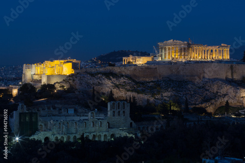 Parthenon of Athens at night time, Greece