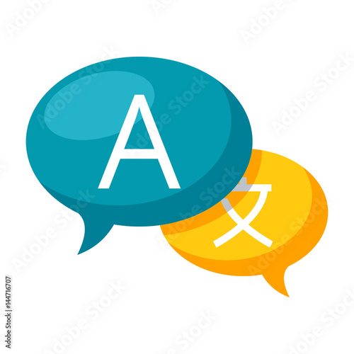 Linguistics concept with speech bubble, language translation, vector illustration in flat style