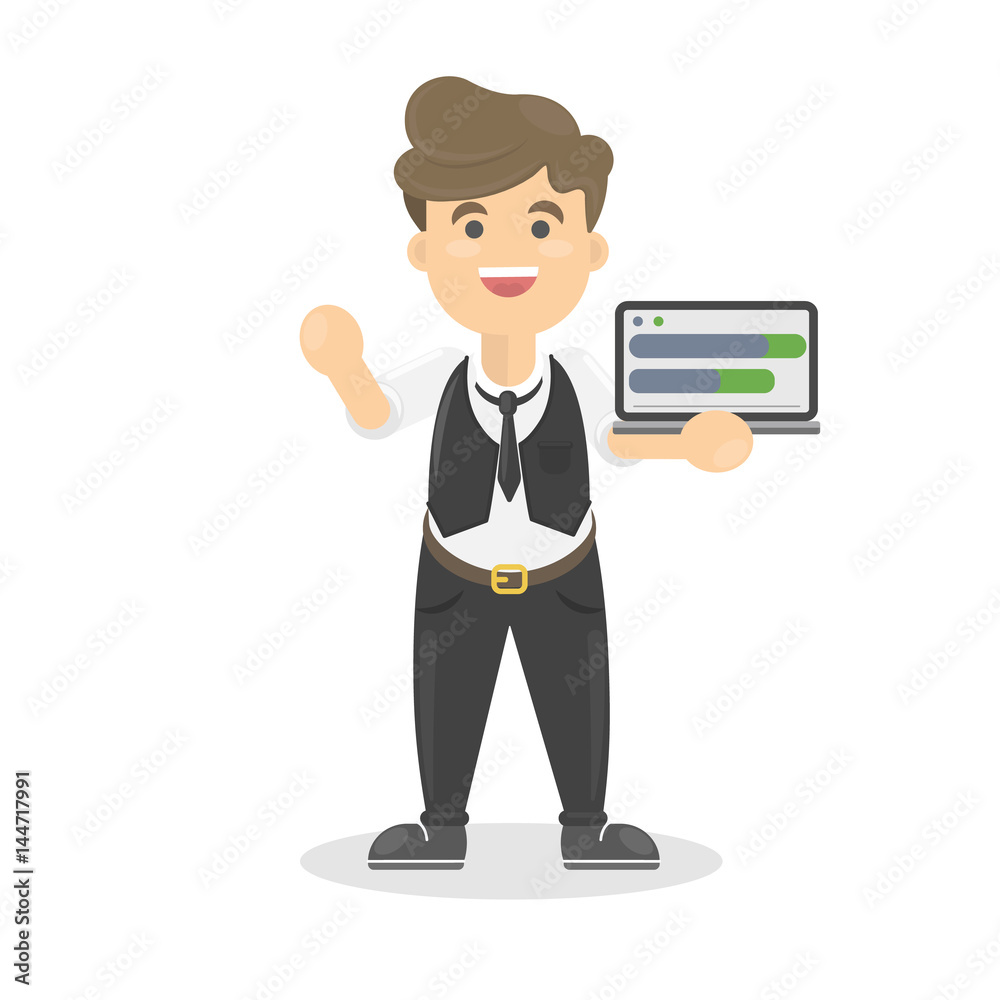 Businessman with tabet that shows the schedule. Businessman with tabet that shows the schedule.