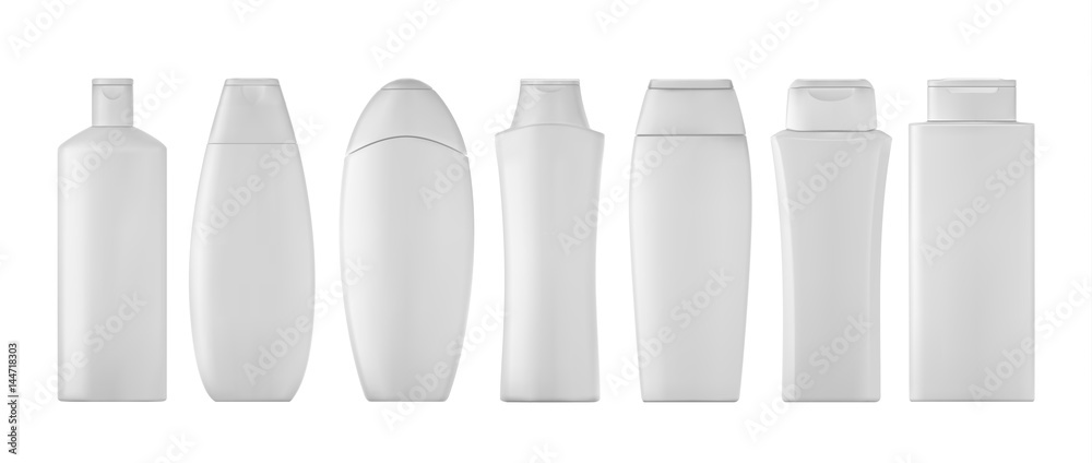 Shampoo bottles set on white background. 3D illustartion. - obrazy, fototapety, plakaty 