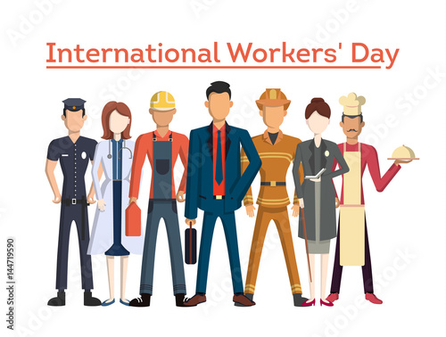 International worker's day. People with different jobs as plumber, doctor and more. White background.