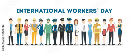 International labor day. People with different jobs as plumber, doctor and more. White background.