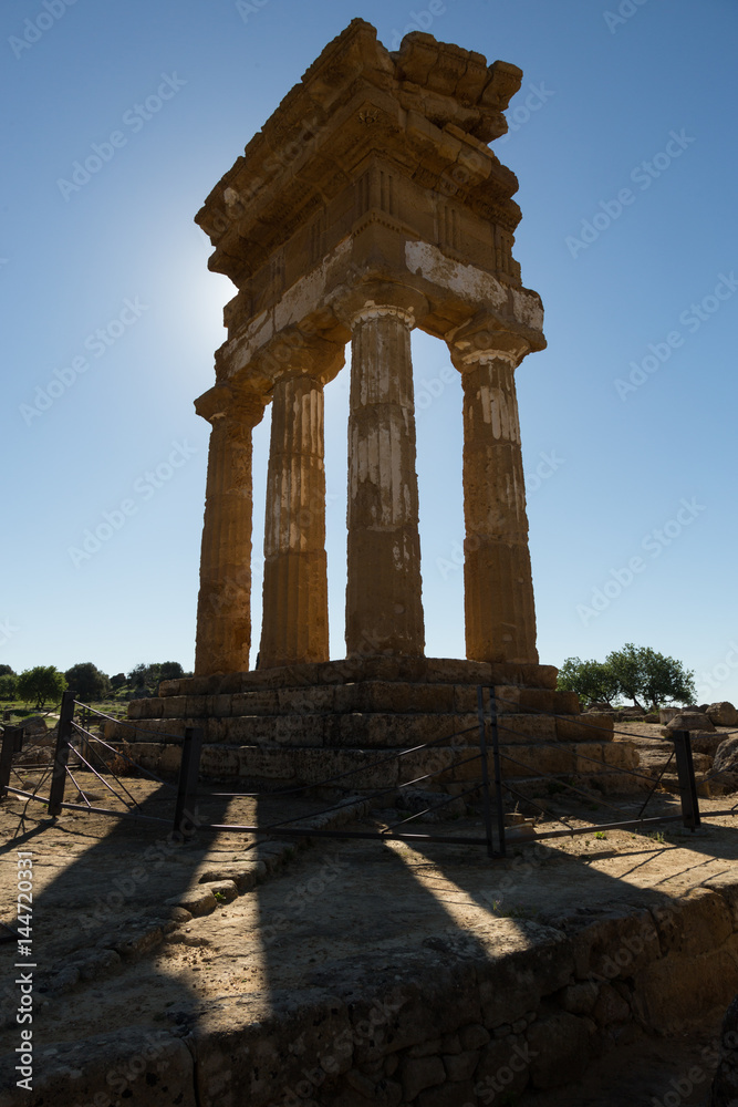 ruins of the ancient Greek temple of Dioskouroi in the Valley of the Temples, Agrigento, Sicily