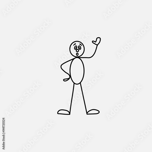 Cartoon icon of sketch stick figure in cute miniature scenes.