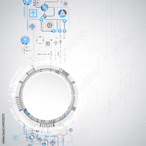 Abstract background with various technological elements.