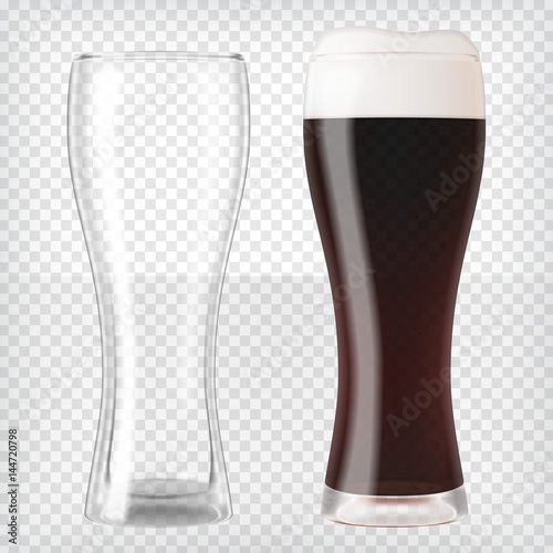 Realistic beer glasses - dark beer and empty mug