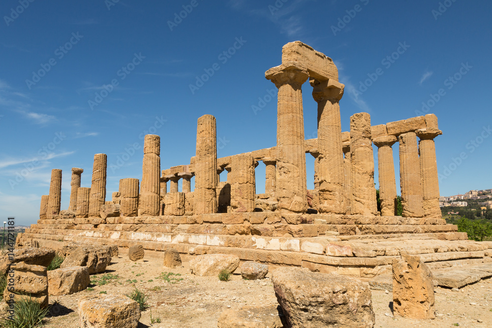 ruins of the Greek temple of Hera in the Valley of the Temples, Agrigento, Sicily