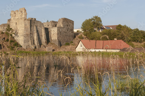 Borotin castle ruins with blue lake photo