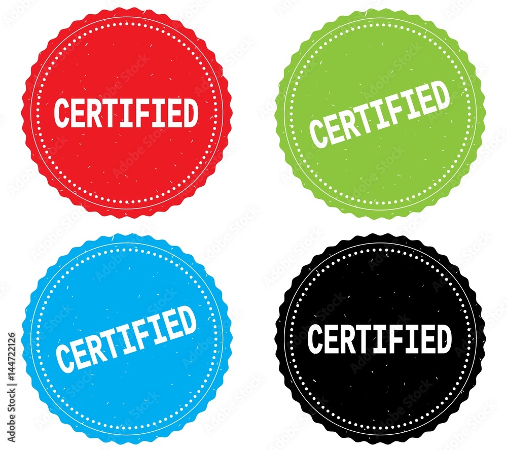 CERTIFIED text, on round wavy border stamp badge.