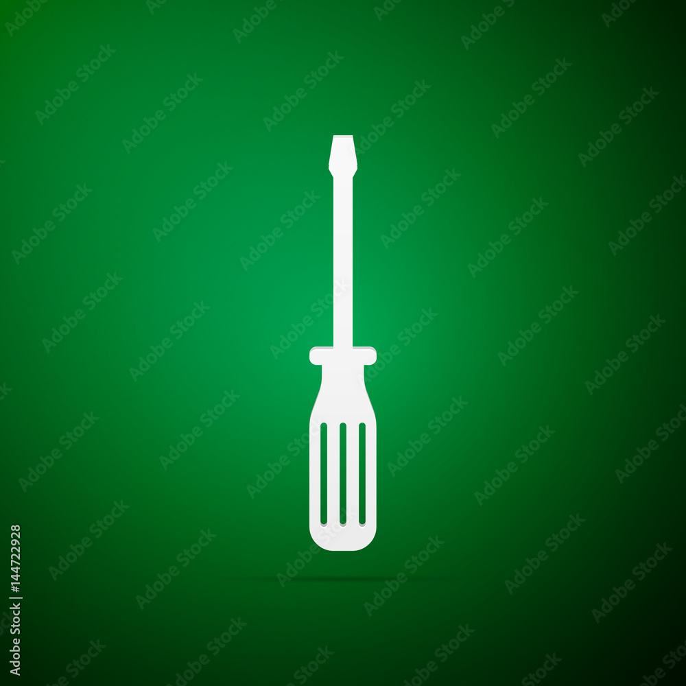 Screwdriver flat icon on green background. Vector Illustration Screwdriver flat icon on green background. Vector Illustration