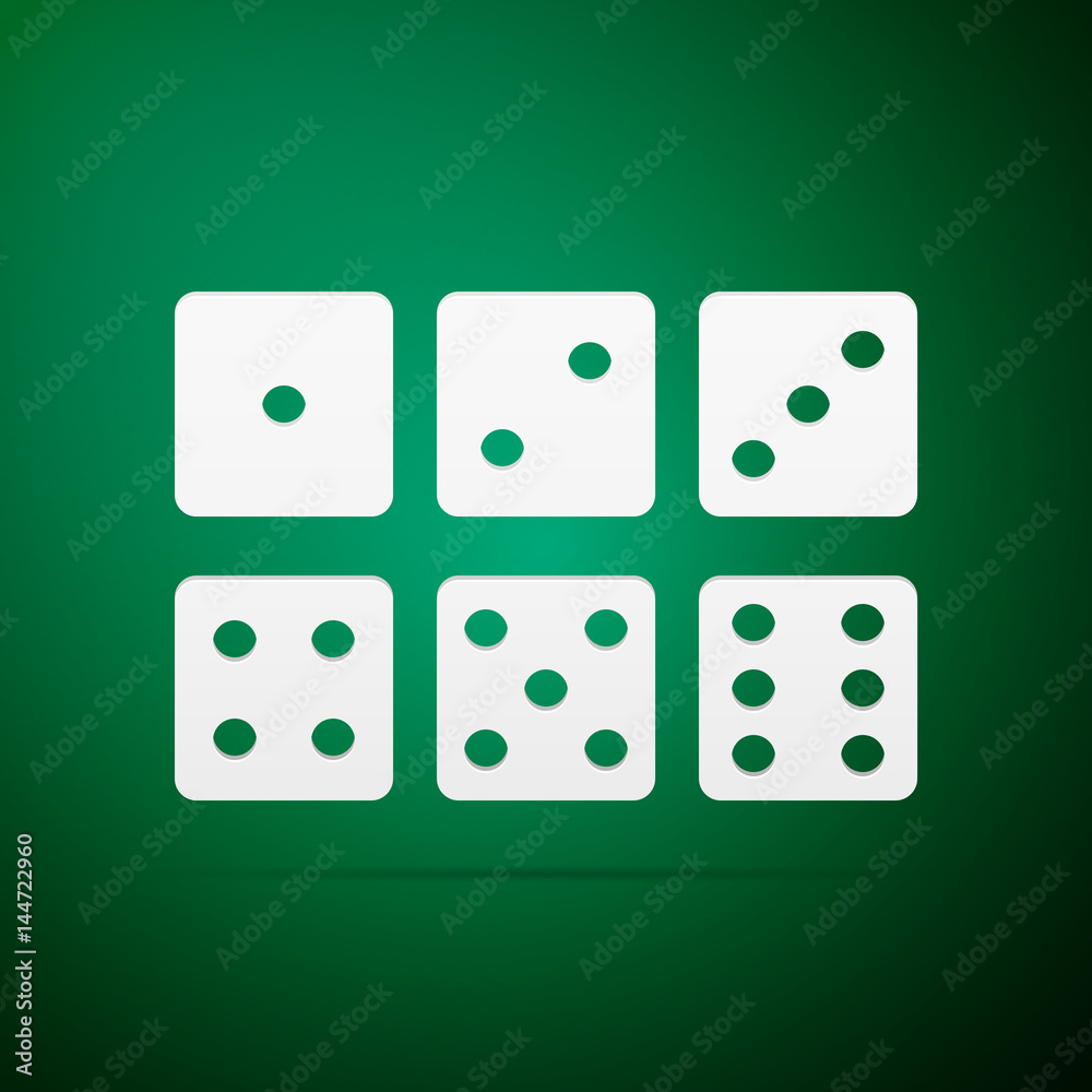 Set of six dices flat icon on green background. Vector Illustration Set of six dices flat icon on green background. Vector Illustration