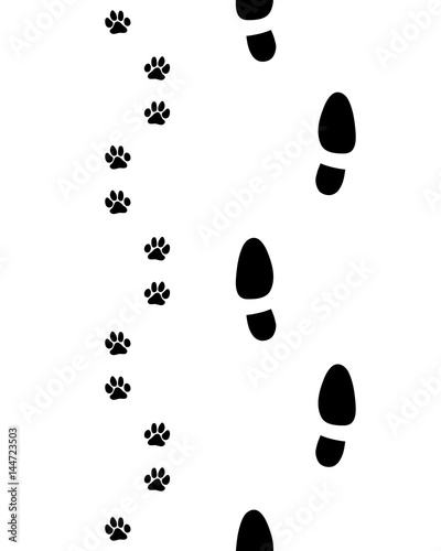 Prints of human feet and dog paws, seamless 