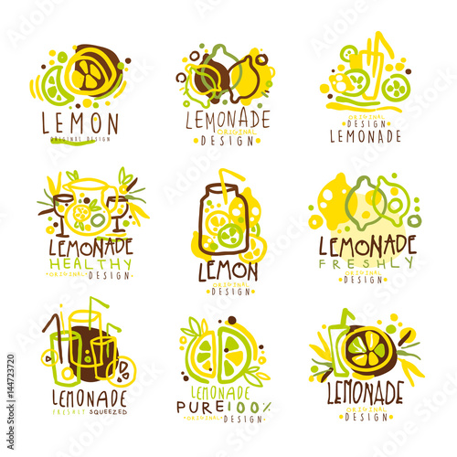 Lemonade green and yellow set for label design. Colorful vector Illustrations