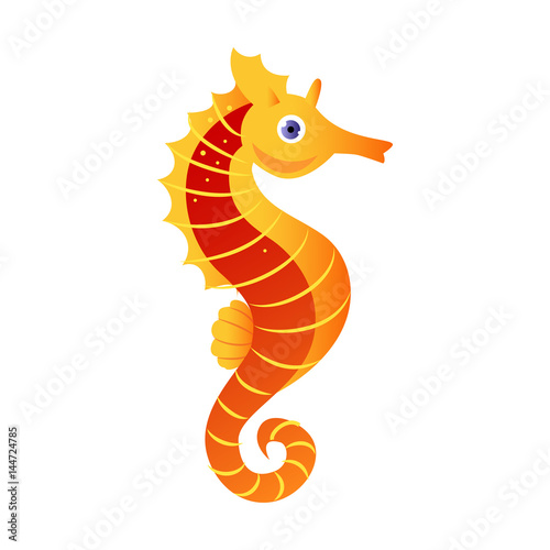 Seahorse or hippocampus, sea creature. Colorful cartoon character