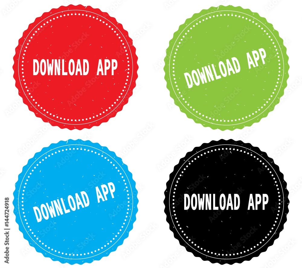 DOWNLOAD APP text, on round wavy border stamp badge. DOWNLOAD APP text, on round wavy border stamp badge.