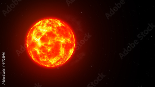 The burning sun in space among the stars copy space
