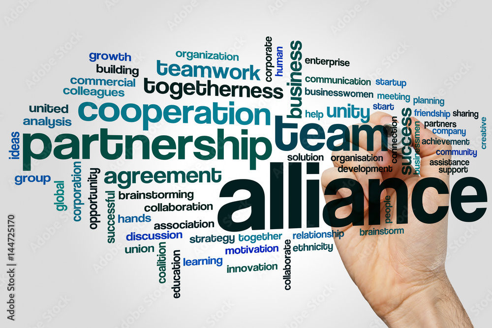 Alliance word cloud concept on grey background Alliance word cloud concept on grey background