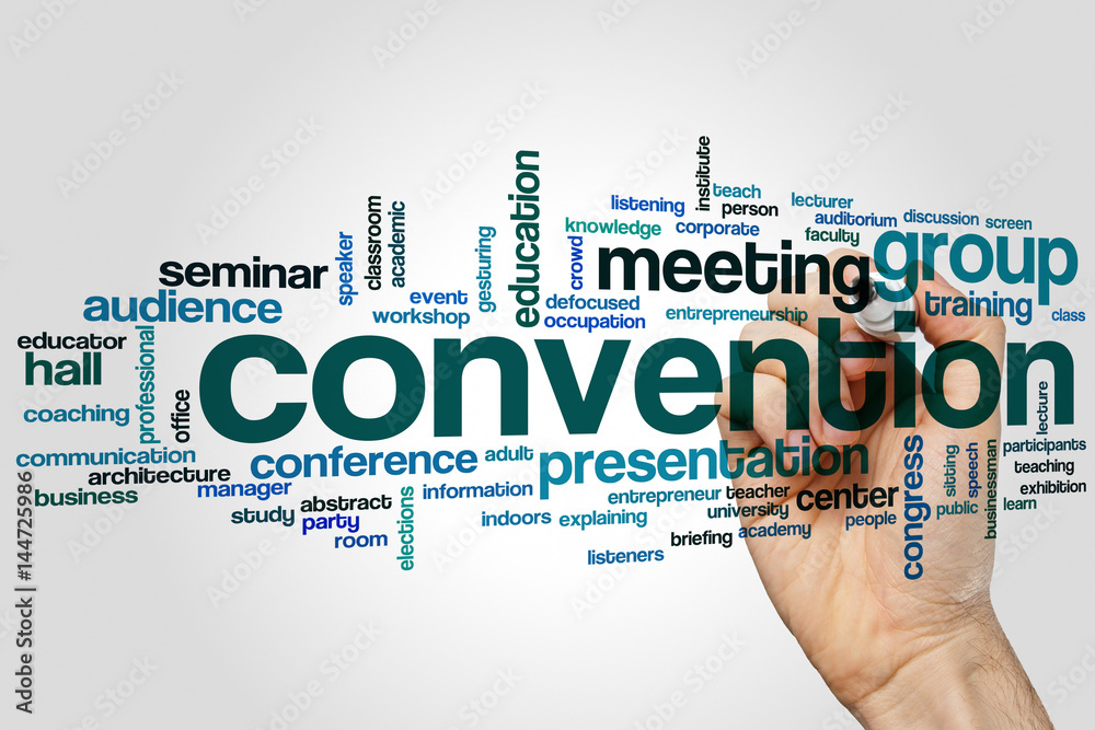 Convention word cloud concept on grey background Convention word cloud concept on grey background