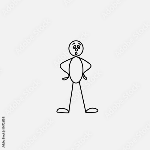 Cartoon icon of sketch stick figure in cute miniature scenes.