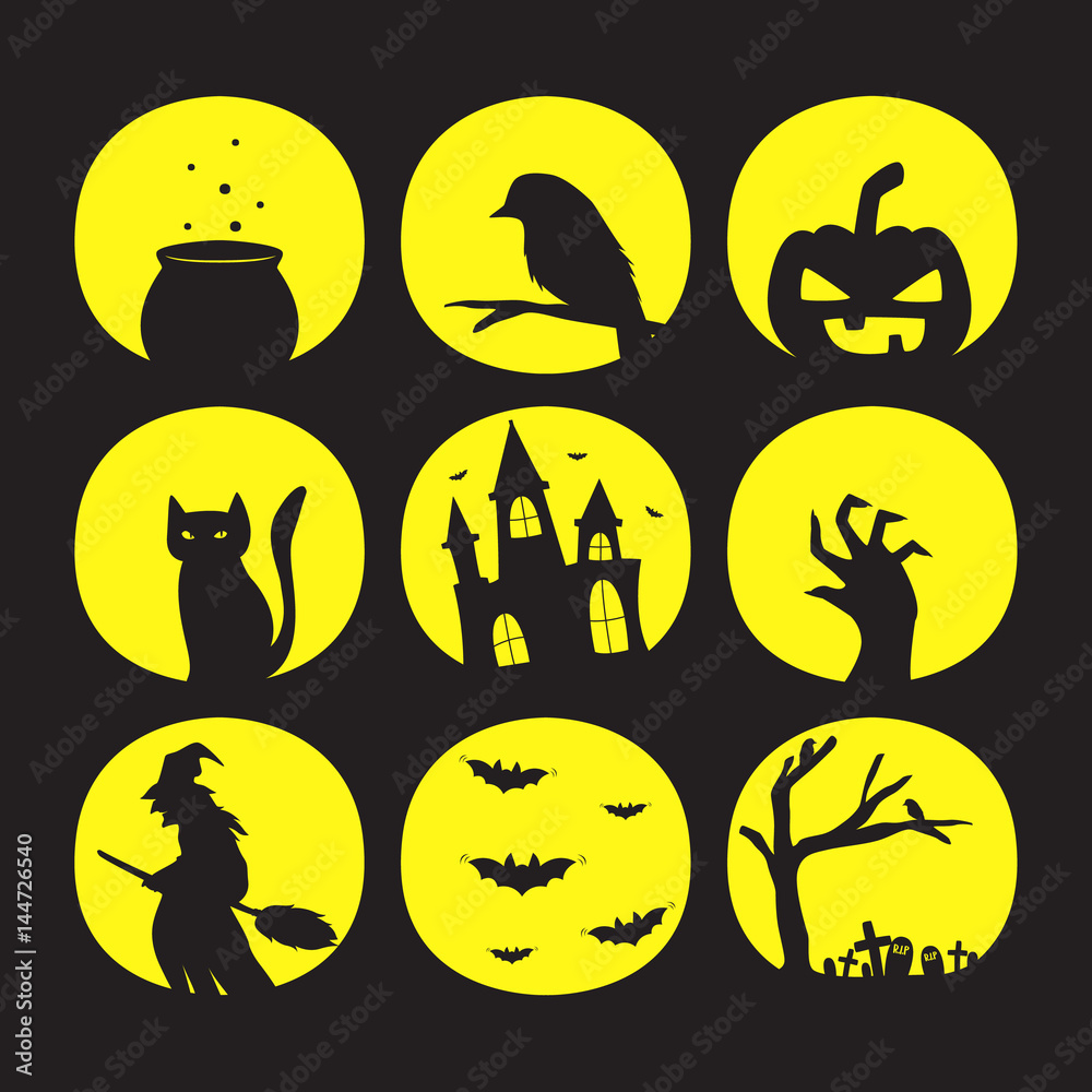 Halloween silhouette icon vector collection