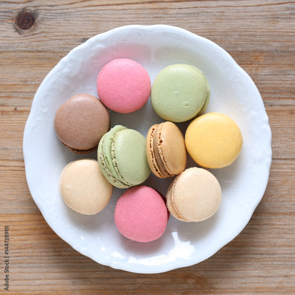 Macarons on white plate Macarons on white plate