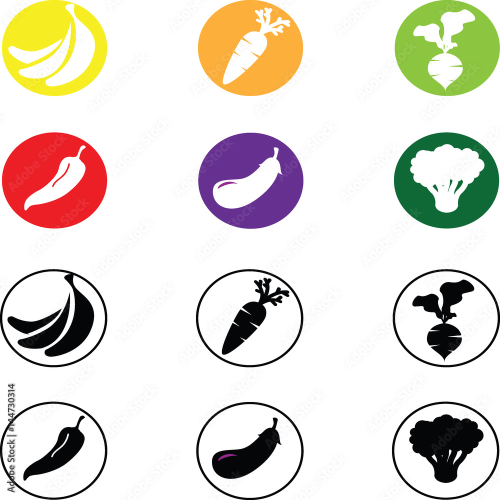 Set of fruits and vegetables icons