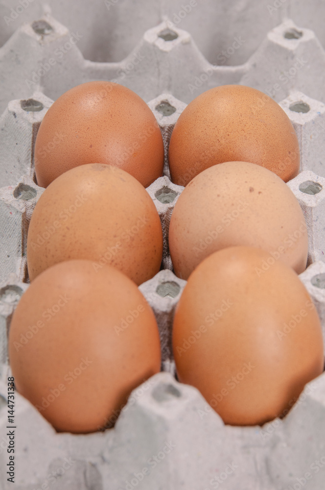 Close-up view of raw chicken eggs in egg box Close-up view of raw chicken eggs in egg box