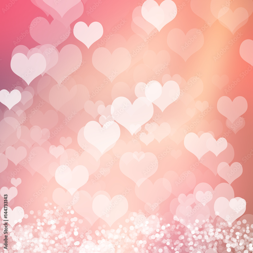 Pink pastel abstract heart bokeh with rose pink blur background, texture background.