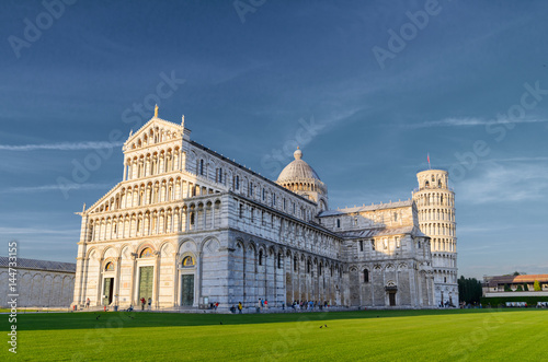 Sunset view of Leaning Tower of Pisa and Cathedral, Tuscany, Italy © Sergey Peterman