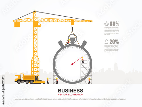 Crane and stopwatch building. Infographic Template. Vector Illustration.