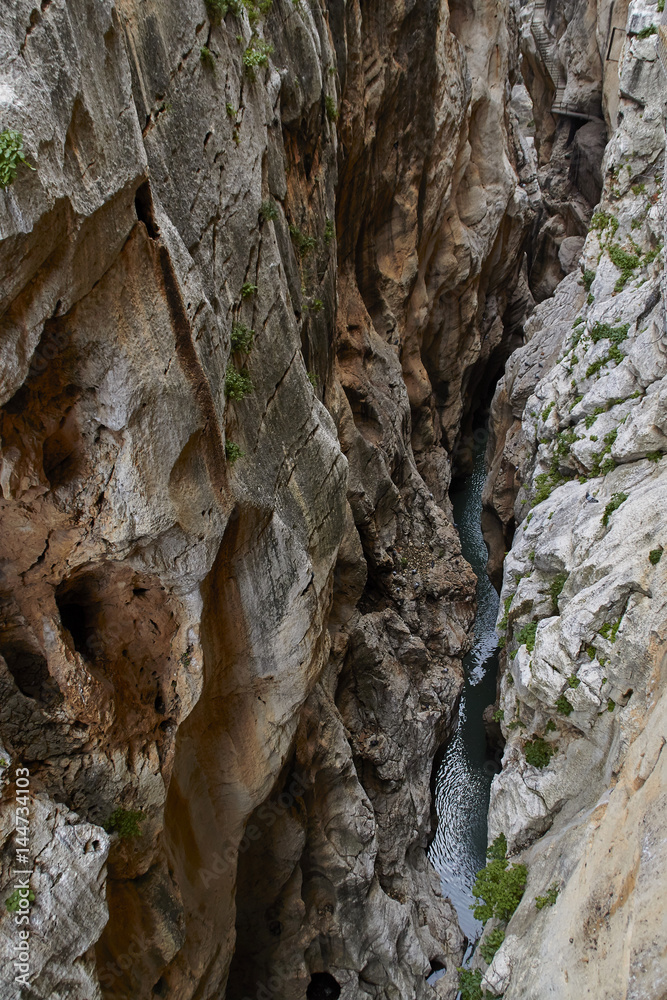 Guadalhorce river flowing through a narrow gorge at Caminito del Rey Guadalhorce river flowing through a narrow gorge at Caminito del Rey