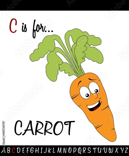 Illustrated vocabulary worksheet card with cartoon carrot
