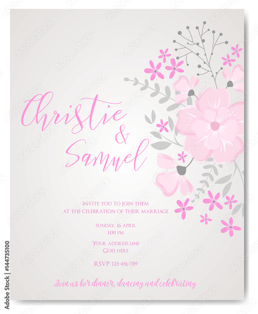 Fototapeta Wedding invitation flowers template