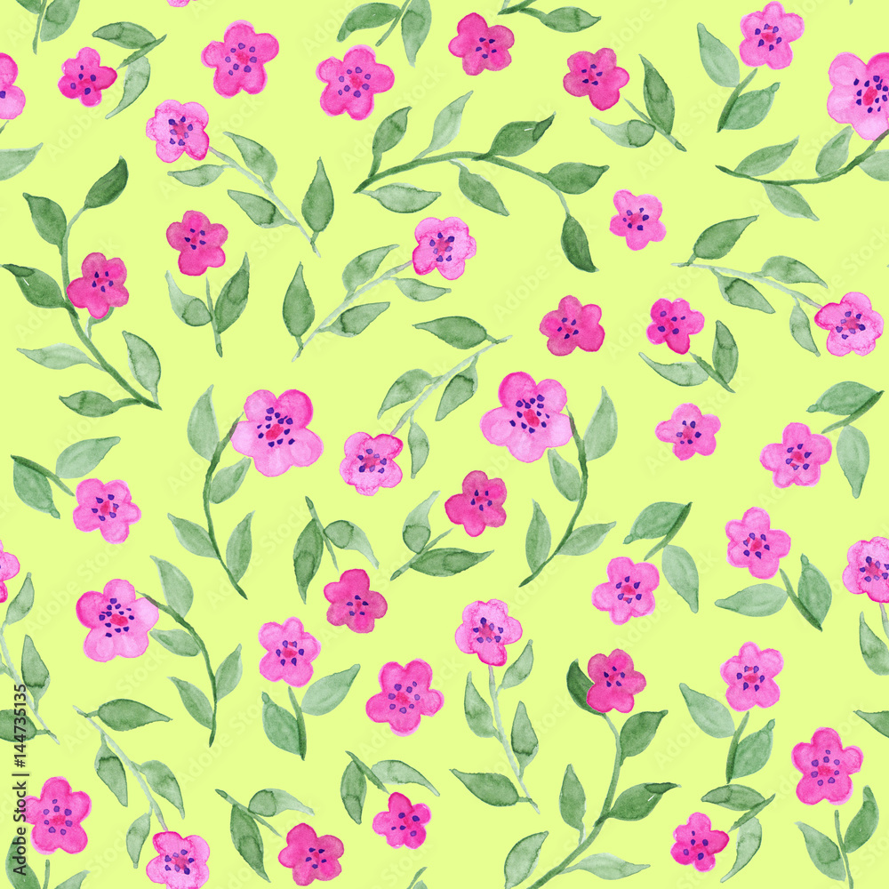 custom made wallpaper toronto digitalWatercolor flower floral pink green seamless pattern background