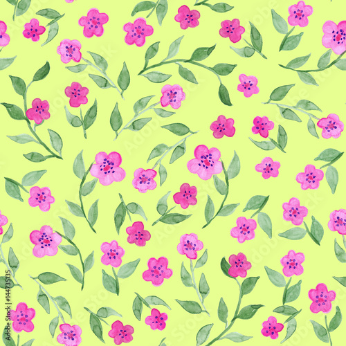 Wallpaper Mural Watercolor flower floral pink green seamless pattern background Torontodigital.ca