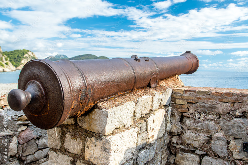 old cannon on the ramparts of Petrovac in Montenegro