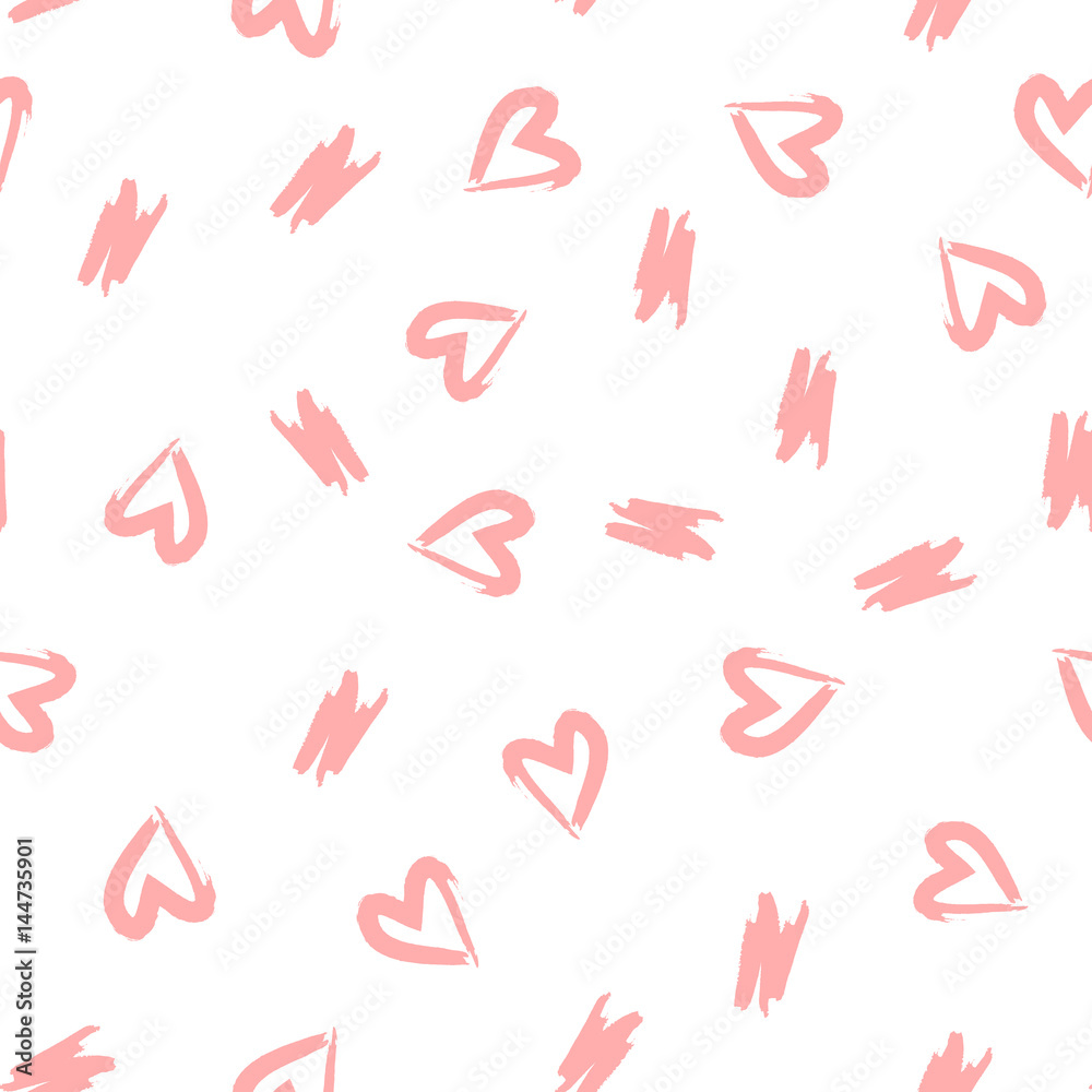 Brush strokes and contours of hearts. Drawn by hand with a rough brush. Seamless pattern. Brush strokes and contours of hearts. Drawn by hand with a rough brush. Seamless pattern.
