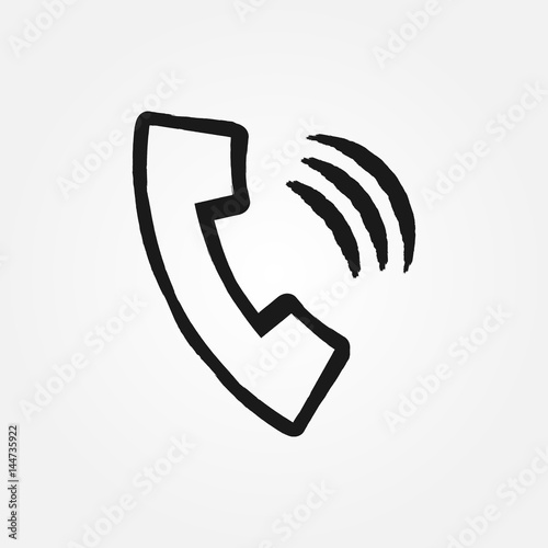 The outline of the handset is drawn with a brush. Grunge icon phone. Black isolated symbol.