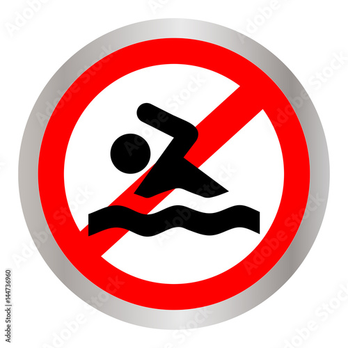 Vector illustration of no swimming red and white sign