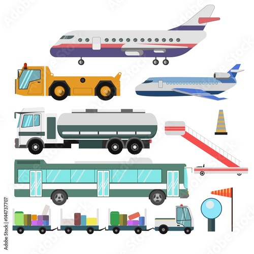Airport service vehicles and planes vector isolated icons © Sonulkaster