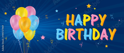 HAPPY BIRTHDAY card with balloons and streamers