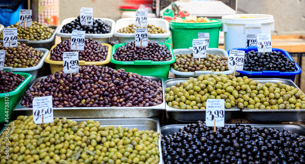 Olives for sale at an open-air market