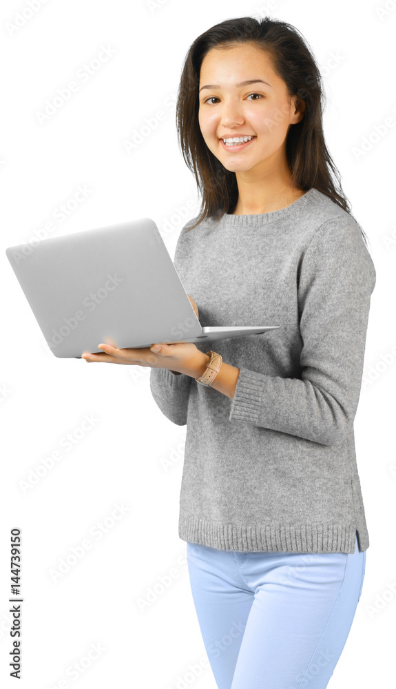 Smiling woman with laptop computer Smiling woman with laptop computer