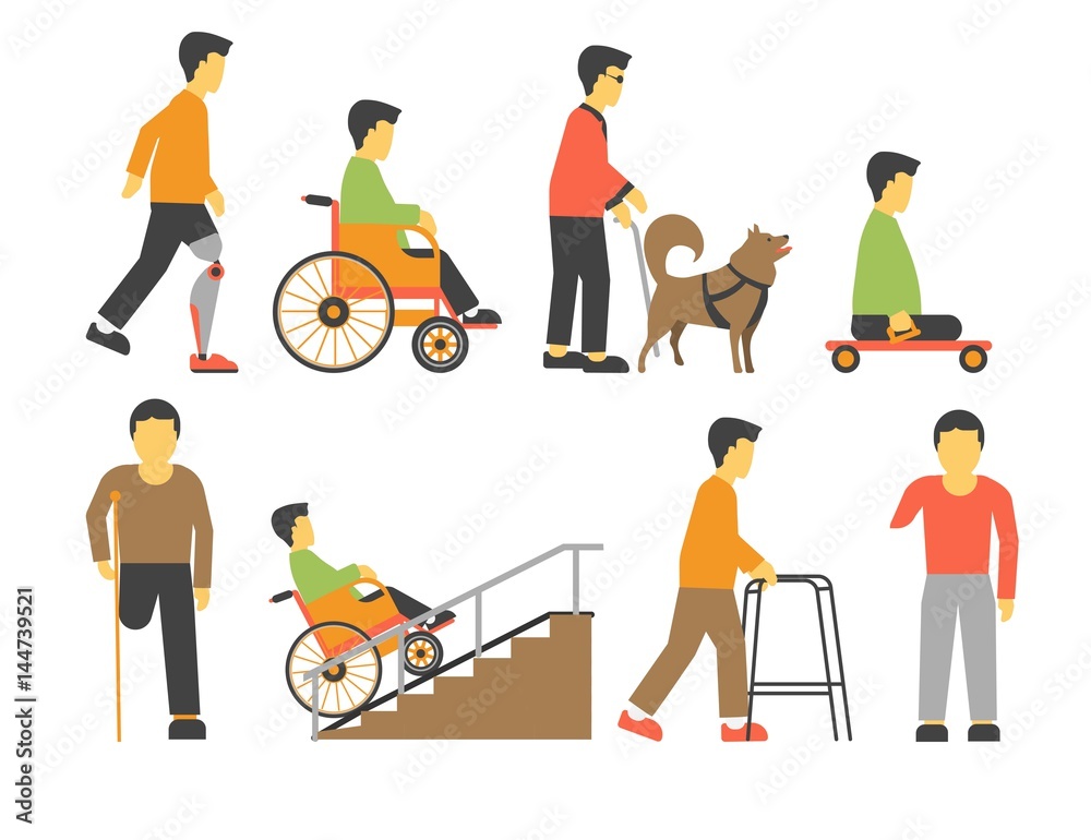 Obraz premium Handicapped people with disability limited physical opportunities vector icons